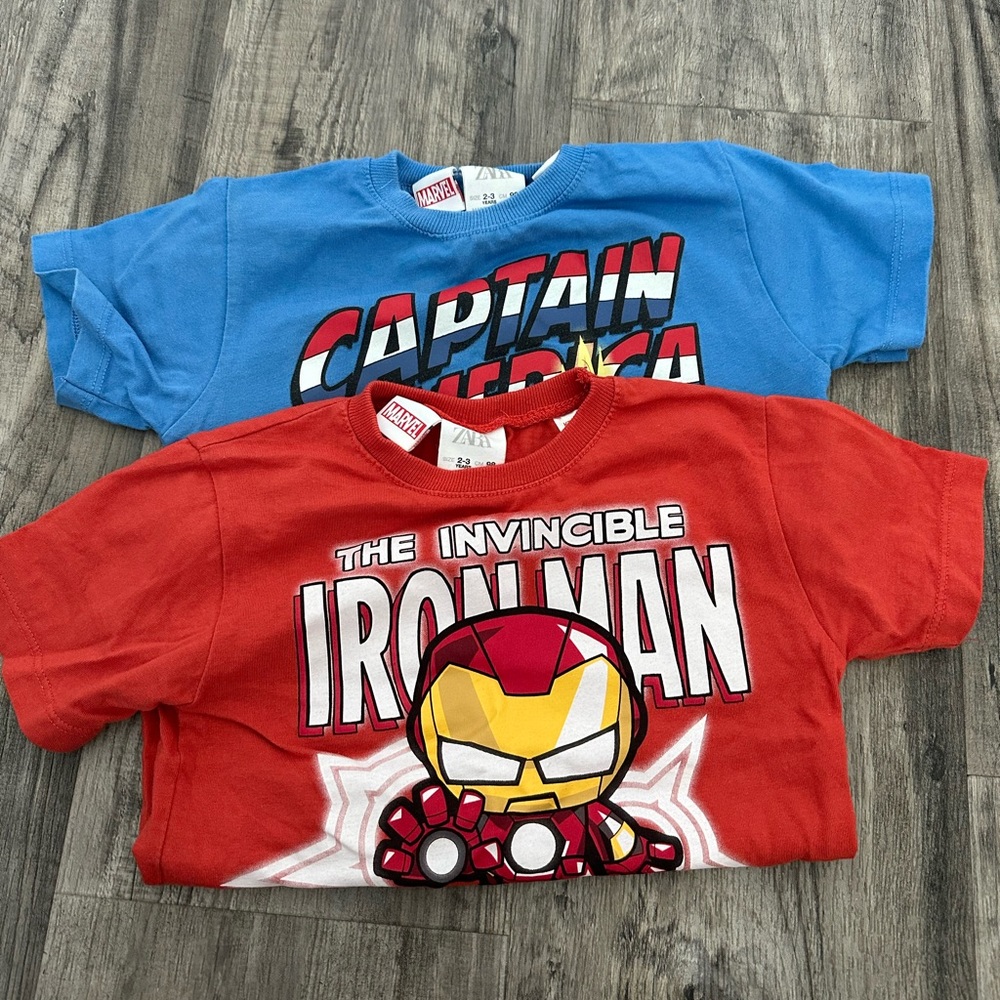 Two great condition Marvel Zara shirts size 2-3 years.